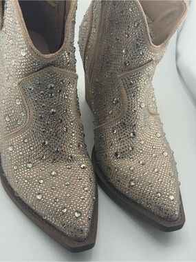 Angel Tan Rhinestone Pointed Toe Ankle Booties